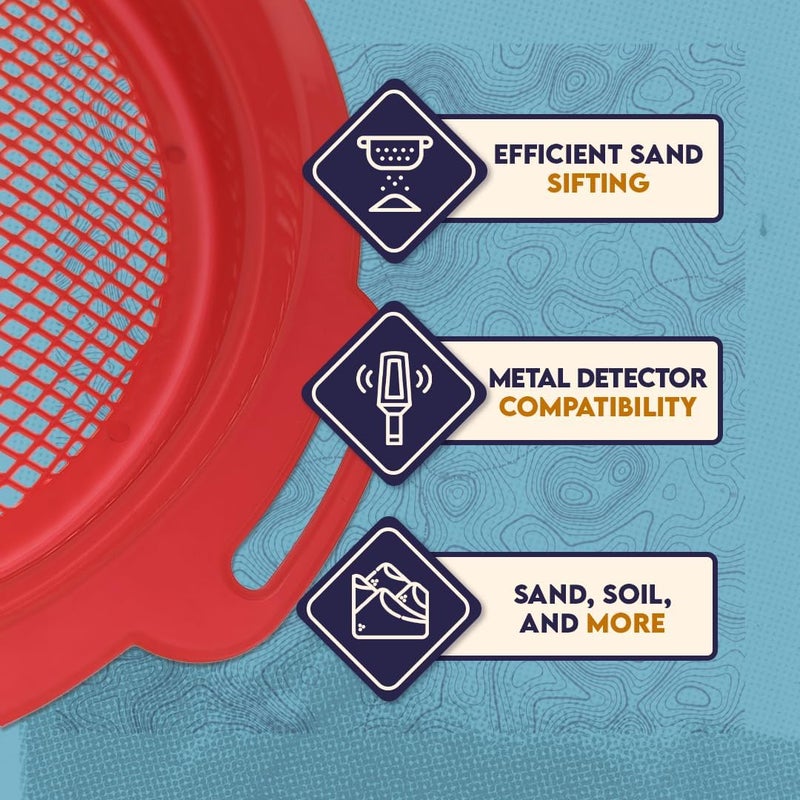 SE 6-Piece Set of 8.5" Plastic Sand Sifting Pans in a Mesh Bag, with 36 Holes Per Inch, in Red, Blue, and Green Colors - Image 4